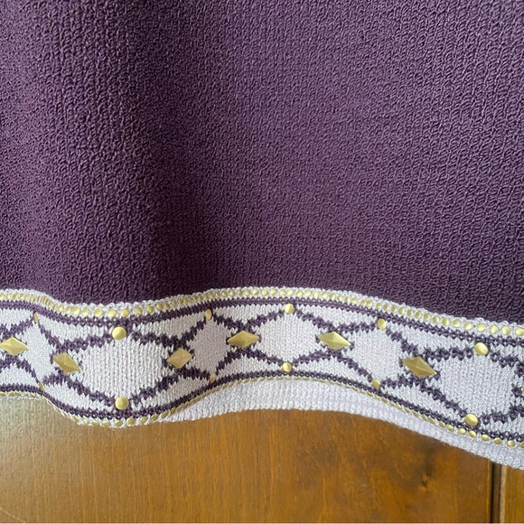 St. John Collection Purple Knit Skirt Set with Lilac Trim and Gold Accents - Picture 8 of 8